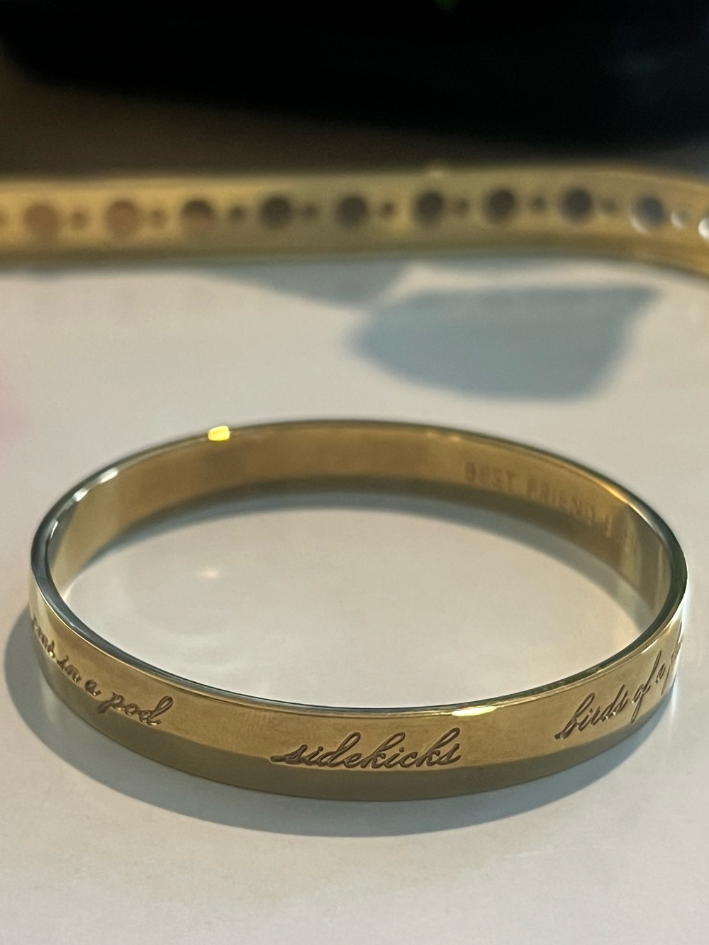 Kate Spade Gold Engraved 'Sidekicks' Best Friend Bangle Bracelet with Dust Bag - Picture 2 of 6